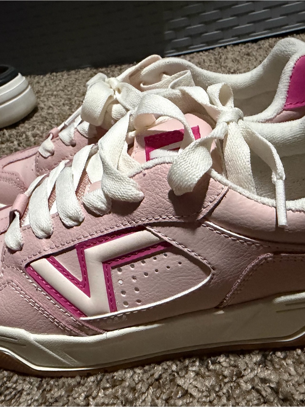 Vans Pink and White Women's Sneakers with Magenta Logo